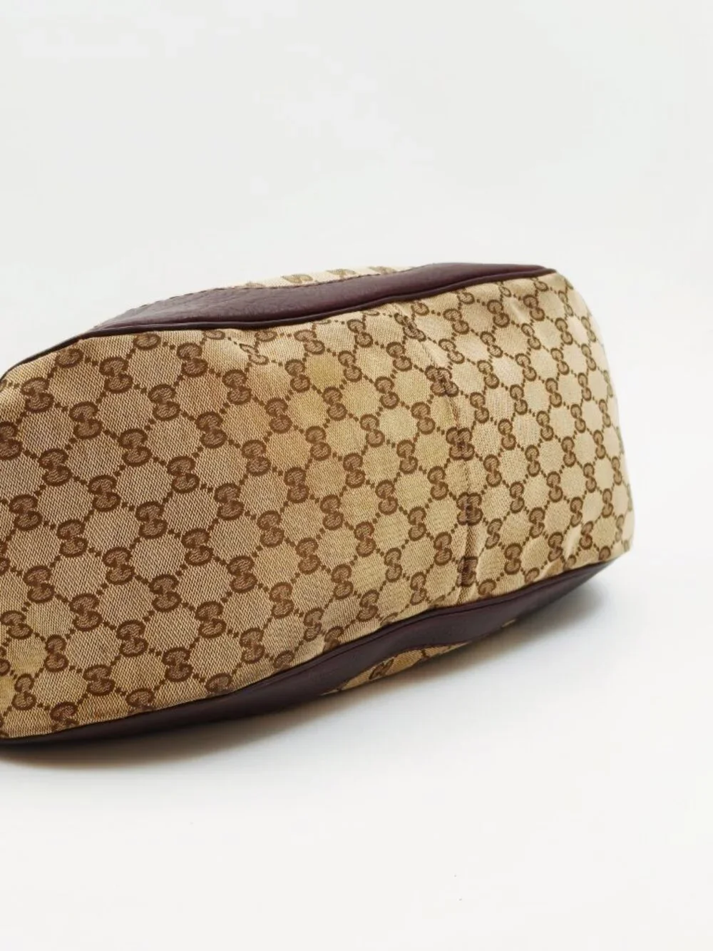Gucci GG Canvas Horsebit Hobo Shoulder Bag Beige Brown Monogram Leather Large